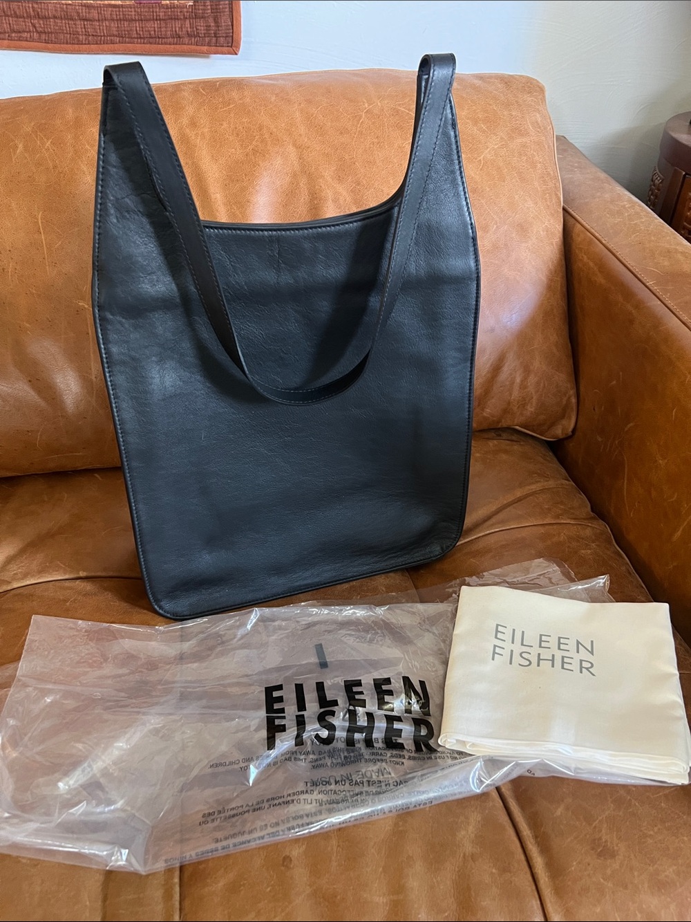 Eileen Fisher Black Italian Leather Shoulder Bag Made In The USA